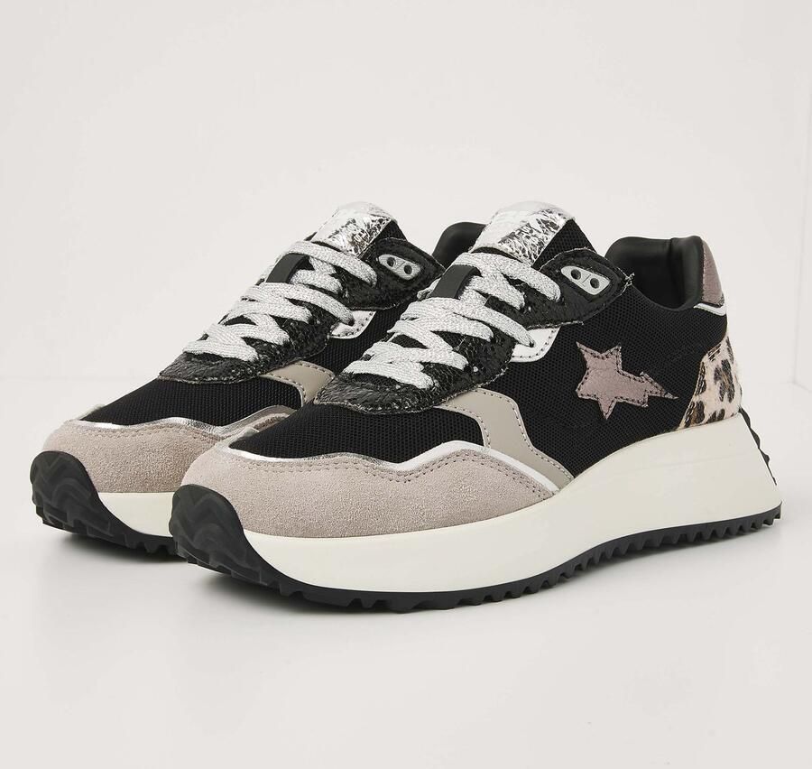 British Knights Fable Dames Sneakers Laag Zwart Zand Panterprint Vrouwen Schoenen