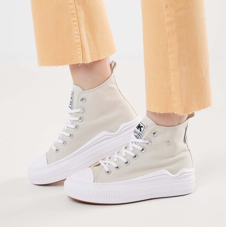 British Knights Kaya Flow Mid Dames Sneakers Hoog Beige Katoen Vrouwen Schoenen - Foto 2