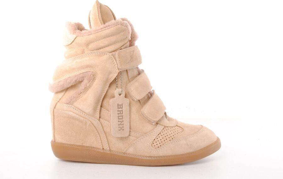 Bronx dames hoge sneaker Jaeyy Strap Fur suède beige
