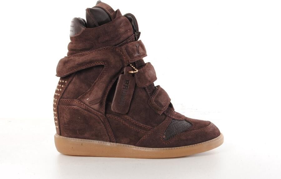 Bronx dames sneaker sleehak Jae-yy triple strap suede bruin