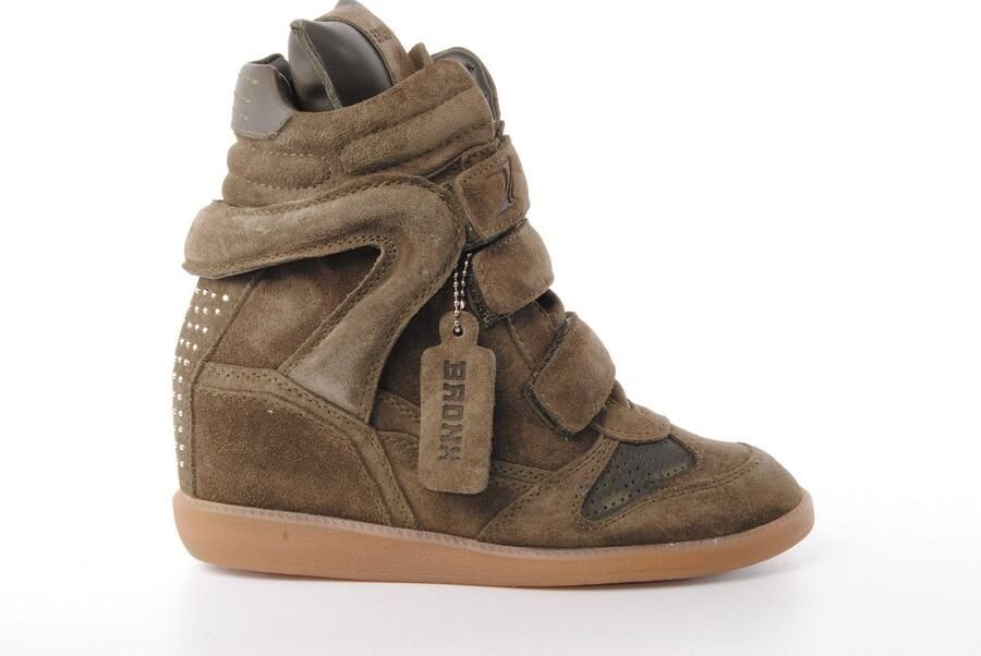 Bronx dames sneaker sleehak Jae-yy triple strap suede kaki