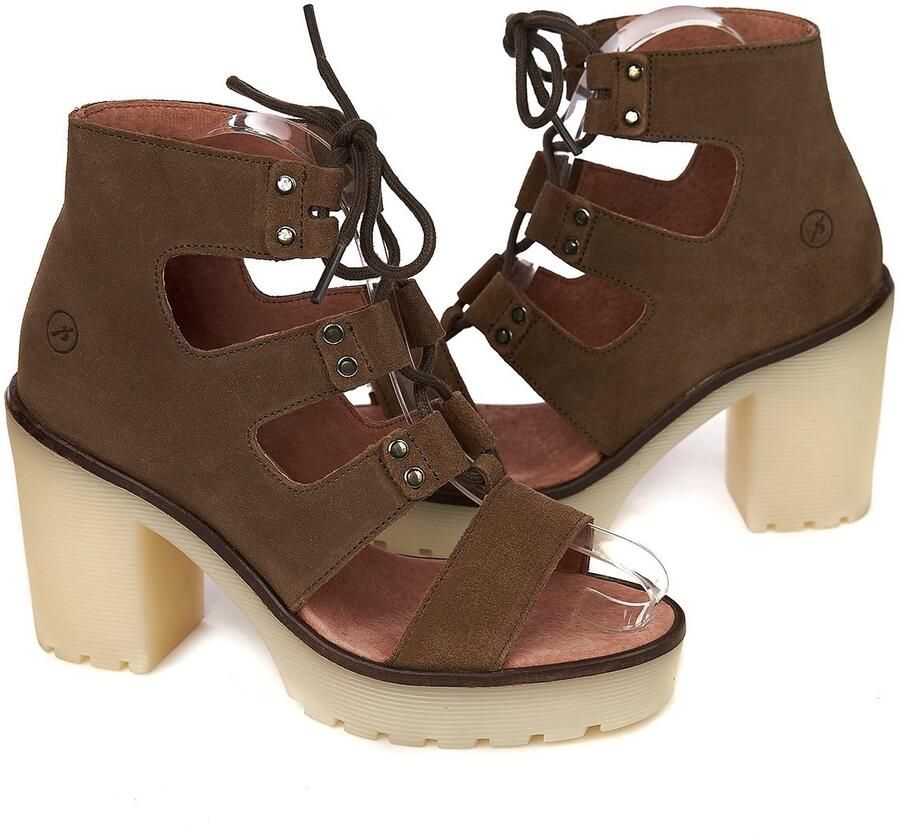 Bronx sandalen in kaki echt leer met platform kaki