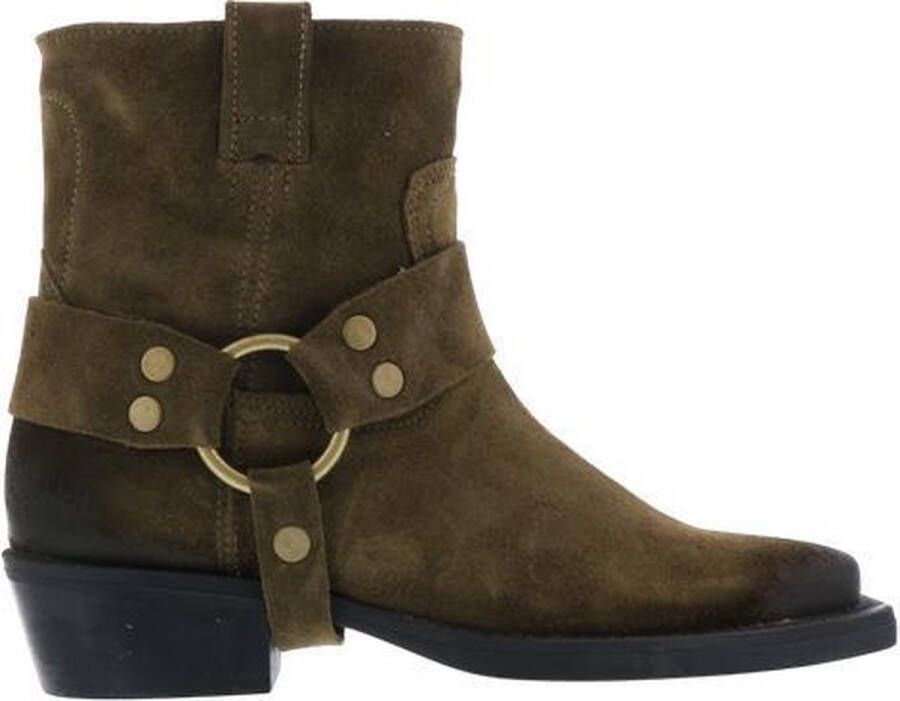 Bronx Moss Brushed Suede Boots met carre neus
