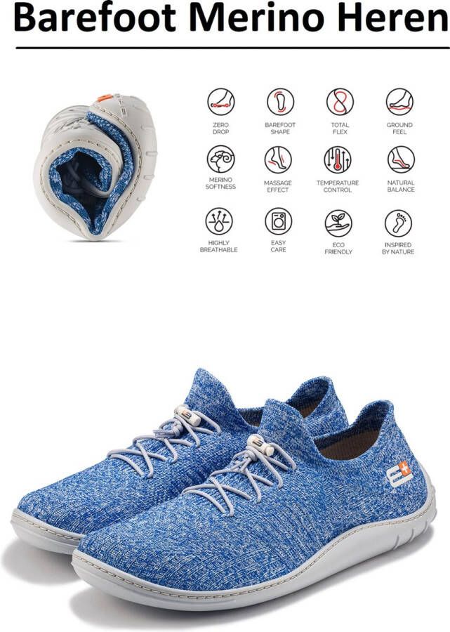 Brubeck Barefoot schoenen met merino wol Heren natuurlijk comfort Jeansblauw