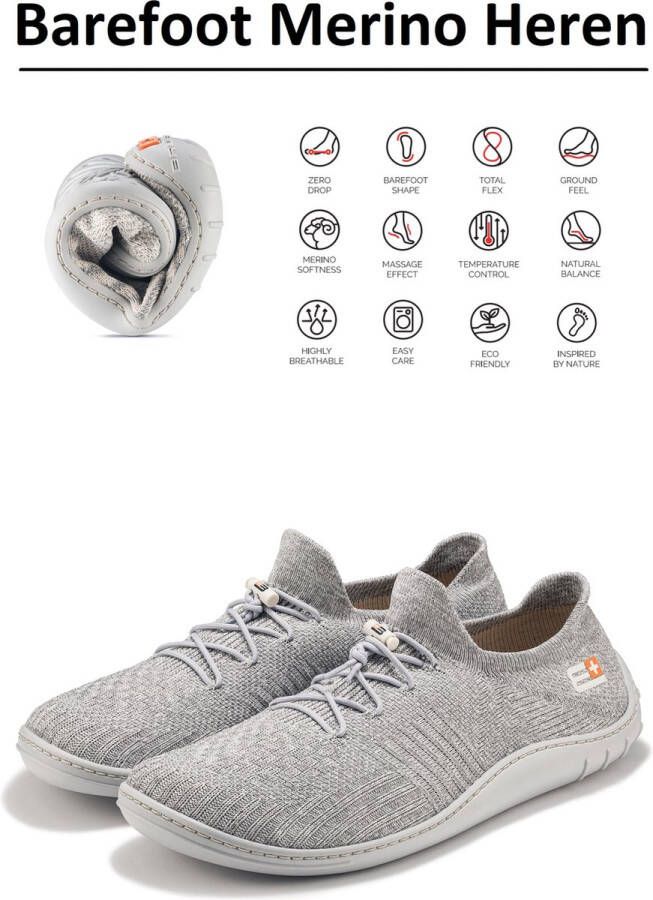 Brubeck Barefoot schoenen met merino wol Heren natuurlijk comfort Lichtgrijs