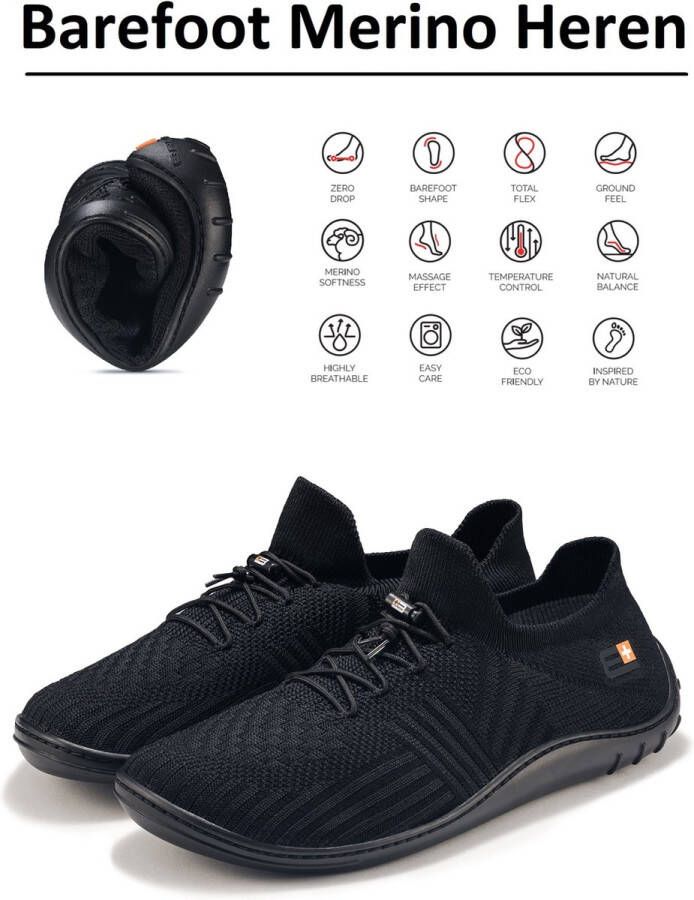 Brubeck Barefoot schoenen met merino wol Heren natuurlijk comfort Zwart