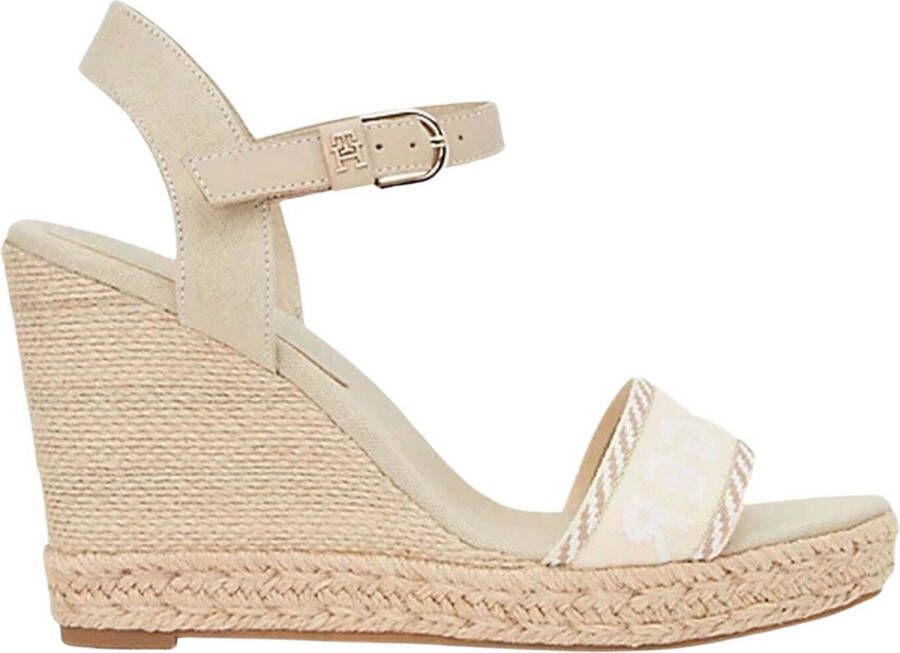 Bruin Tinten Seasonal Webbing Wedge Sandalen Met Sleehak Dames Beige