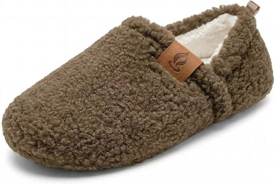 Budino Teddy Warme Pantoffels Warme Sloffen Gevoerde Sloffen Huissloffen en Bruin