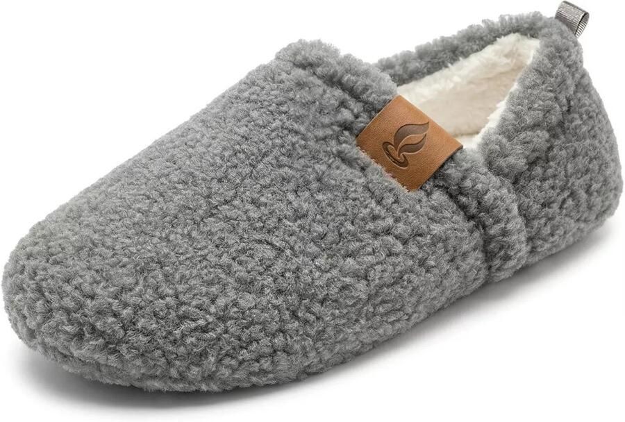 Budino Teddy Warme Pantoffels Warme Sloffen Gevoerde Sloffen Huissloffen en Grijs
