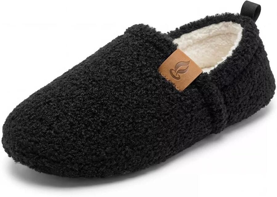 Budino Teddy Warme Pantoffels Warme Sloffen Gevoerde Sloffen Huissloffen en Zwart