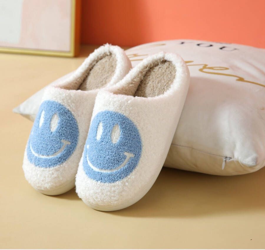 Budino Smiley Pantoffels Smiley Sloffen Pantoffels Sloffen Dames en Heren Wit Blauw