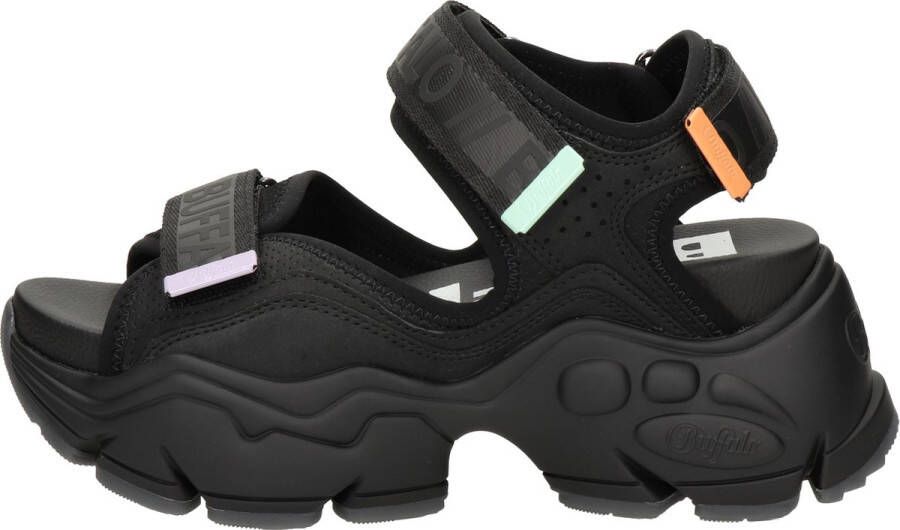 Buffalo Binary 0 Sandalen Plat zwart