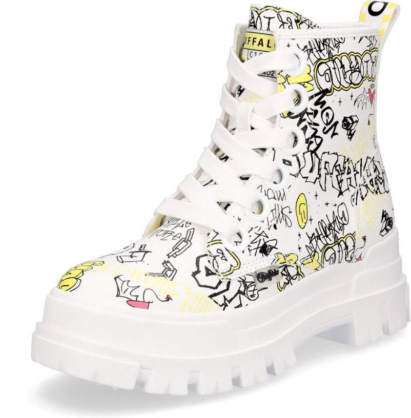 Buffalo dames veterboot Aspha Graffiti wit
