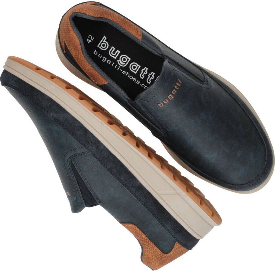 Bugatti Comfortabele Slip-on Schoen met Cognac Accenten Blue Heren