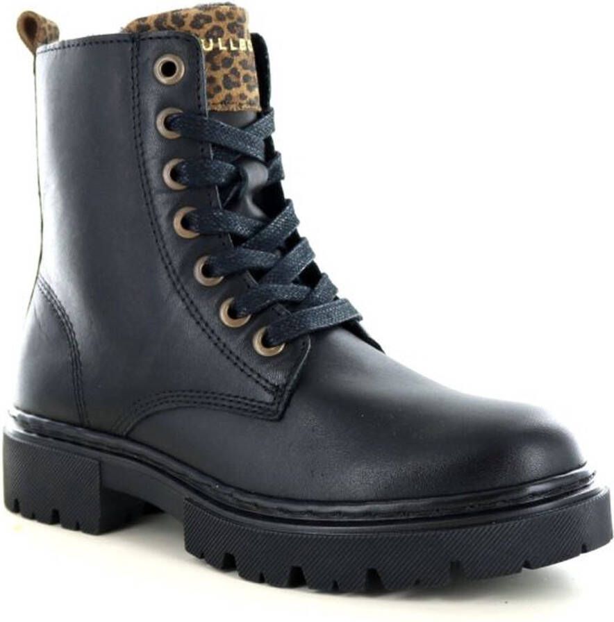 Bullboxer Stoere meisjes veterboot Zwart leer