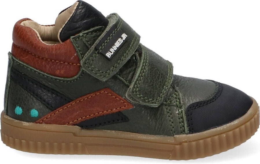 BunniesJR 221662-569 Jongens Hoge Sneakers Groen Bruin Leer Klittenband
