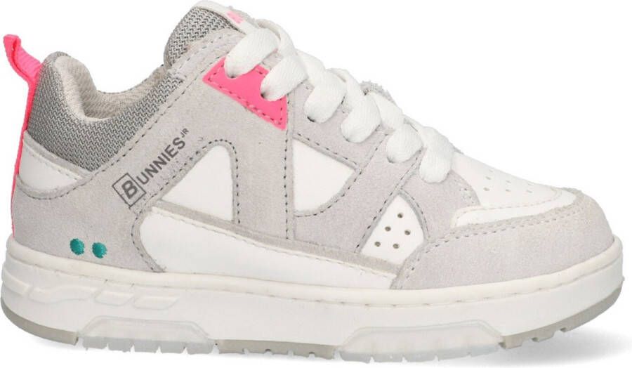 BunniesJR 224312-401 Meisjes Lage Sneakers Wit Roze Grijs Suède Imitatieleer Mesh Veters