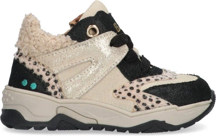 BunniesJR 224844-589 Meisjes Hoge Sneakers Zwart Beige Leer Veters