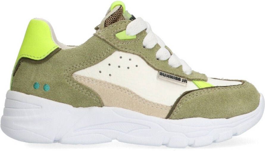 BunniesJR 225352-460 Jongens Lage Sneakers Groen Wit Beige Leer Veters