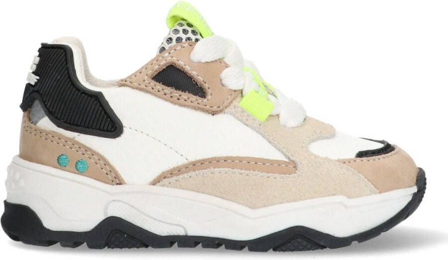 BunniesJR 225375-111 Jongens Lage Sneakers Beige Wit Bruin Geel Leer Veters