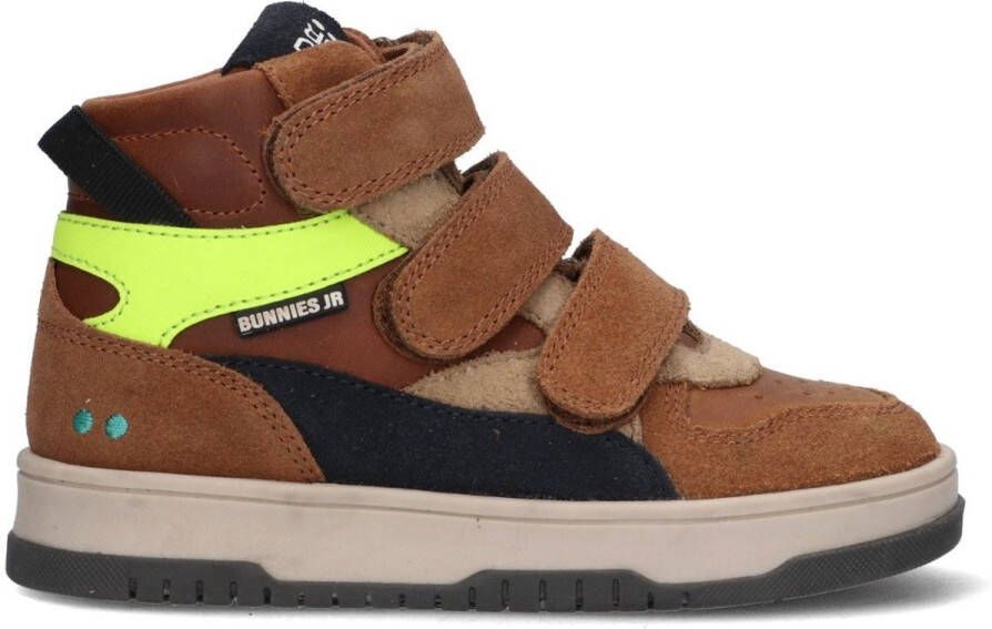BunniesJR 225991-414 Jongens Hoge Sneakers Bruin Leer Klittenband Met Rits