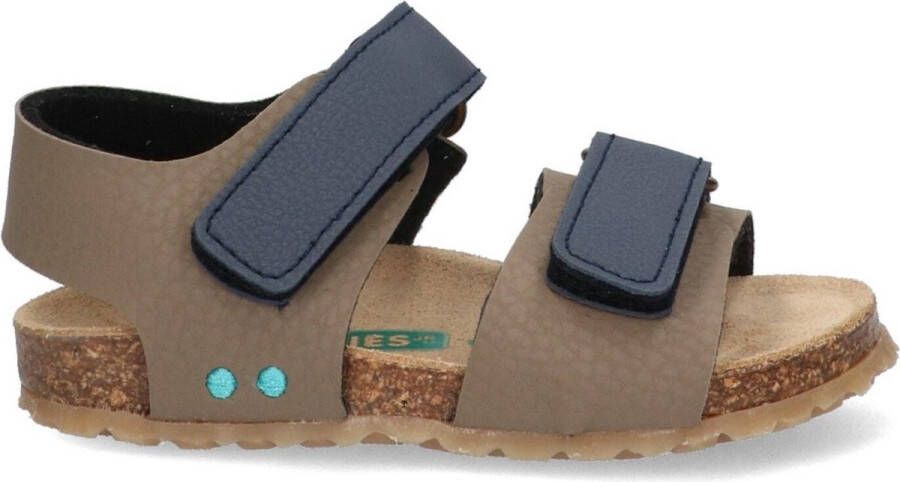 BunniesJR Bas Beach Jongens Platte Sandalen Taupe Donkerblauw Imitatieleer Klittenband