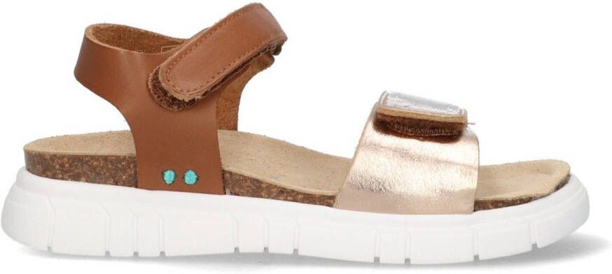 BunniesJR Bregje Beach Meisjes Platte Sandalen Cognac Imitatieleer Klittenband