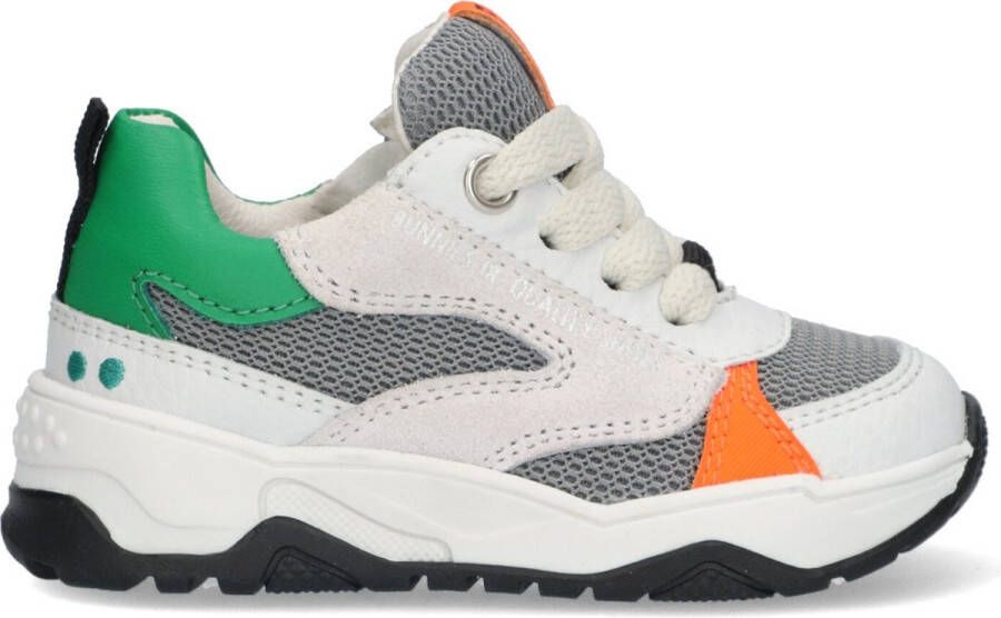 BunniesJR Bunnies JR 223374-600 Jongens Lage Sneakers Wit Grijs Groen Oranje Leer Veter - Foto 6