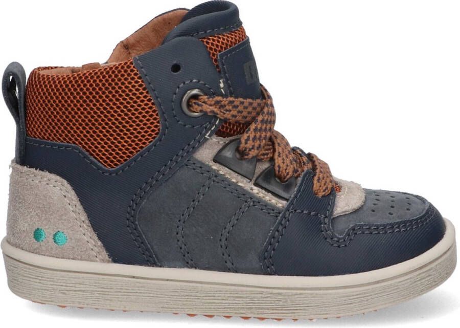 BunniesJR Bunnies JR 223750-529 Jongens Hoge Sneakers Blauw Oranje Suède Veters