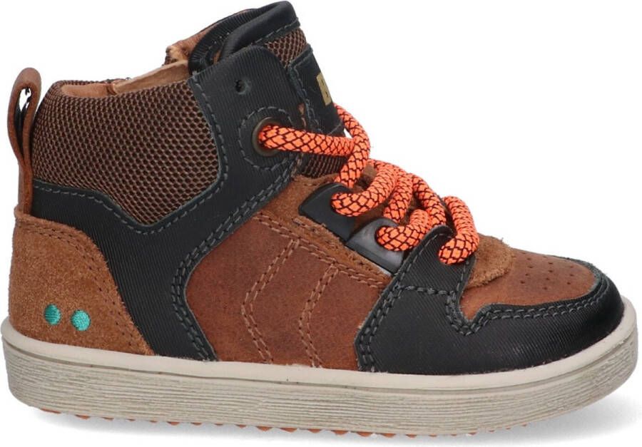 Bunnies JR 223750-589 Jongens Hoge Sneakers Zwart Bruin Oranje Suède Veters