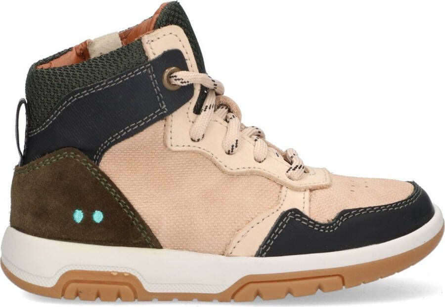 Bunnies JR 223870-589 Jongens Hoge Sneakers Zwart Beige Groen Suède Veters Ritssluiting