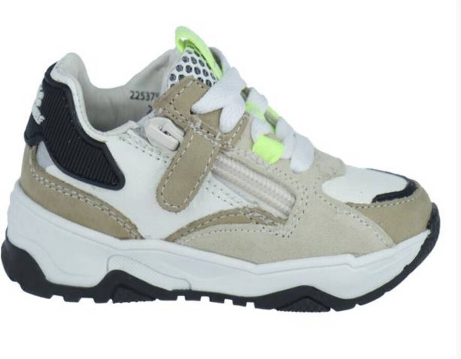 BunniesJR 225375-111 Jongens Lage Sneakers Beige Wit Bruin Geel Leer Veters