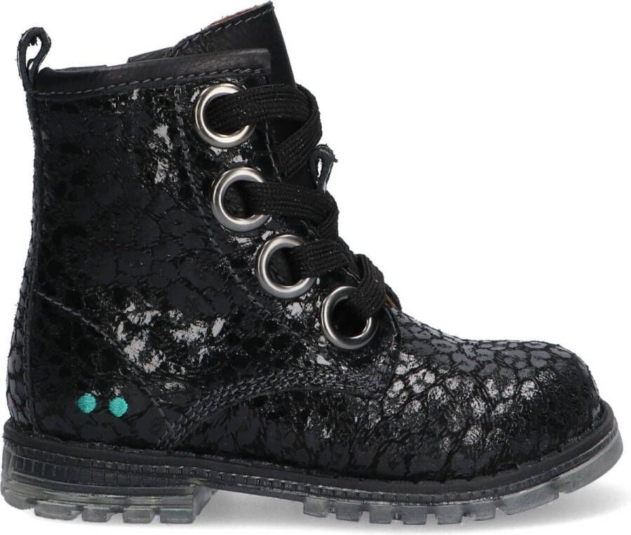 BunniesJR Bunnies JR Tosca Trots Meisjes Biker Boots Zwart Print Leer Veter