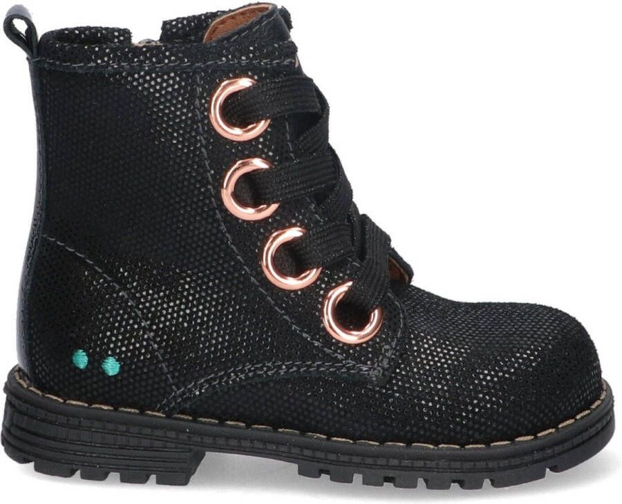 Bunnies JR Tosca Trots Meisjes Biker Boots Zwart Print Suède Veters