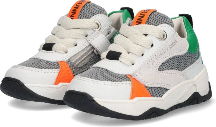 BunniesJR Bunnies JR 223374-600 Jongens Lage Sneakers Wit Grijs Groen Oranje Leer Veter - Foto 4