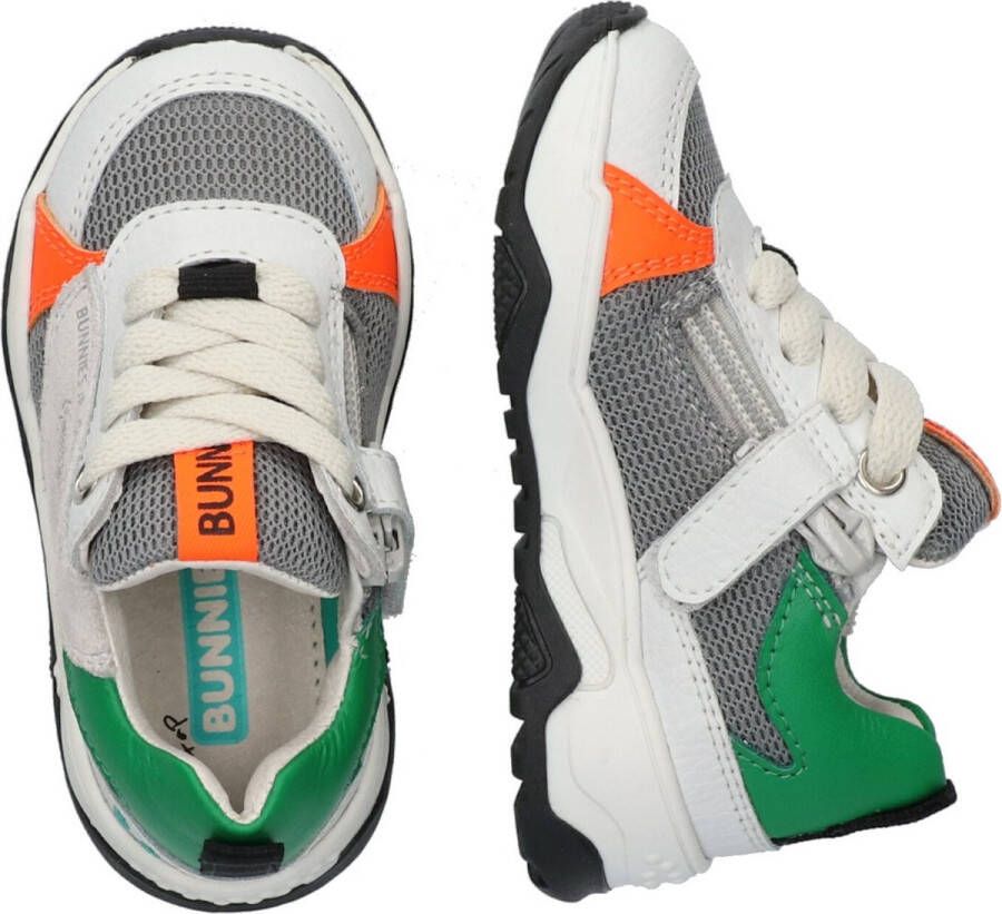 BunniesJR Bunnies JR 223374-600 Jongens Lage Sneakers Wit Grijs Groen Oranje Leer Veter