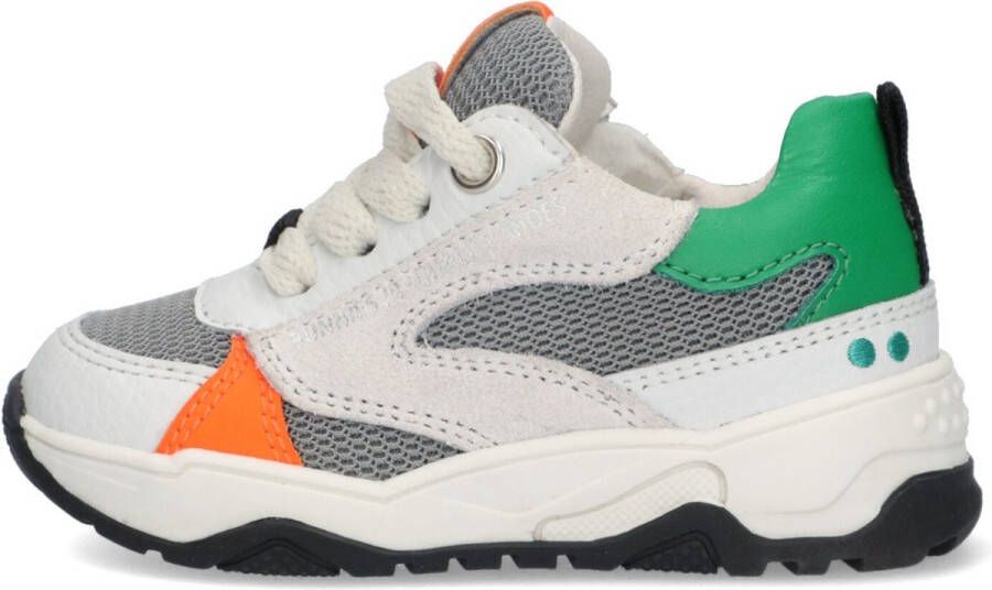 BunniesJR Bunnies JR 223374-600 Jongens Lage Sneakers Wit Grijs Groen Oranje Leer Veter - Foto 3