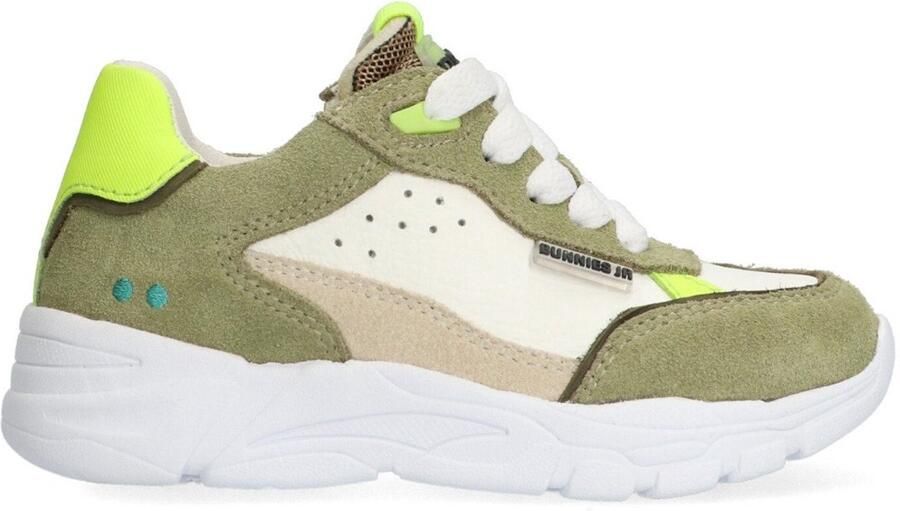 BunniesJR 225352-460 Jongens Lage Sneakers Groen Wit Beige Leer Veters