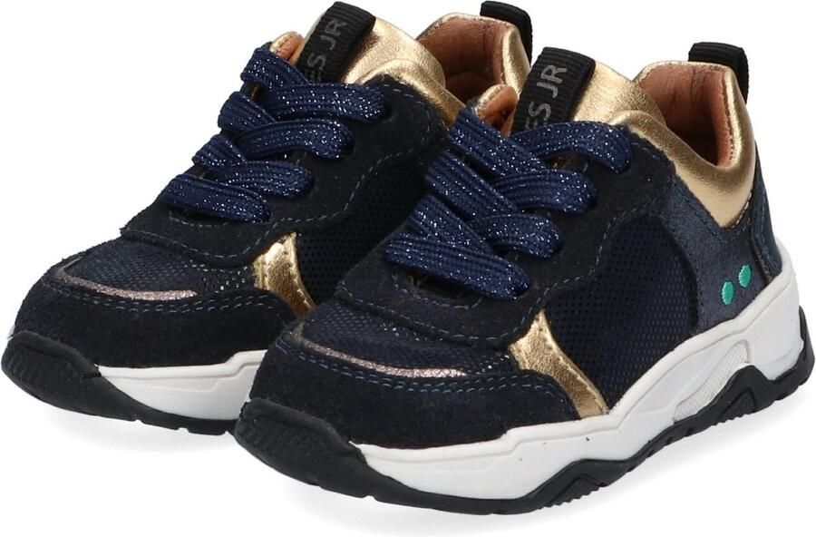 BunniesJR Bunnies JR Charlie Chunky Meisjes Lage Sneakers Blauw Goud Suède Veters - Foto 5