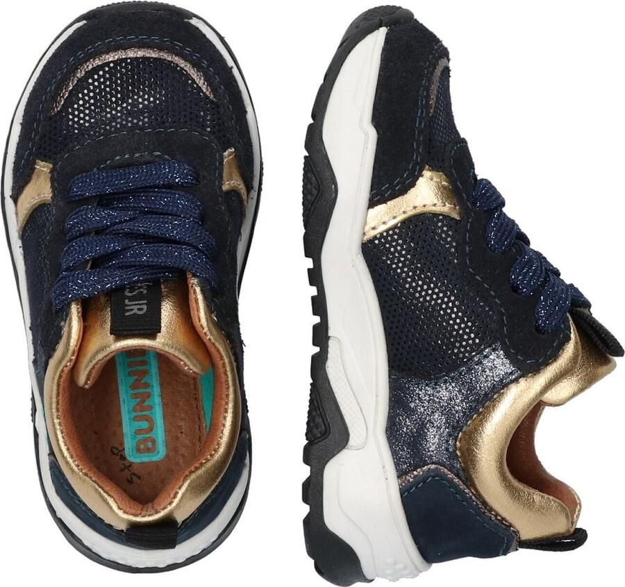 BunniesJR Bunnies JR Charlie Chunky Meisjes Lage Sneakers Blauw Goud Suède Veters - Foto 2