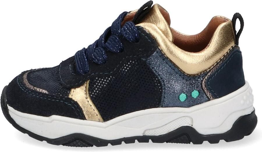 BunniesJR Bunnies JR Charlie Chunky Meisjes Lage Sneakers Blauw Goud Suède Veters - Foto 6