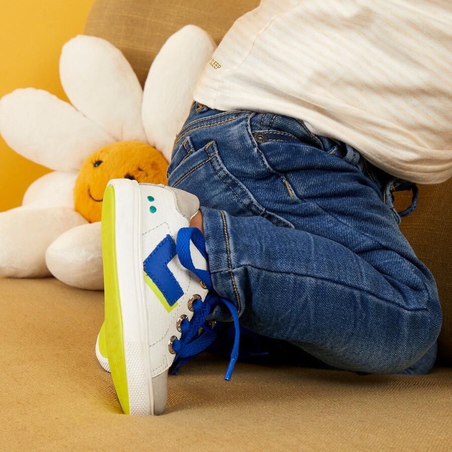 BunniesJR Bunnies JR Lucien Louw Jongens Lage Sneakers Wit Blauw Leer Veters - Foto 3