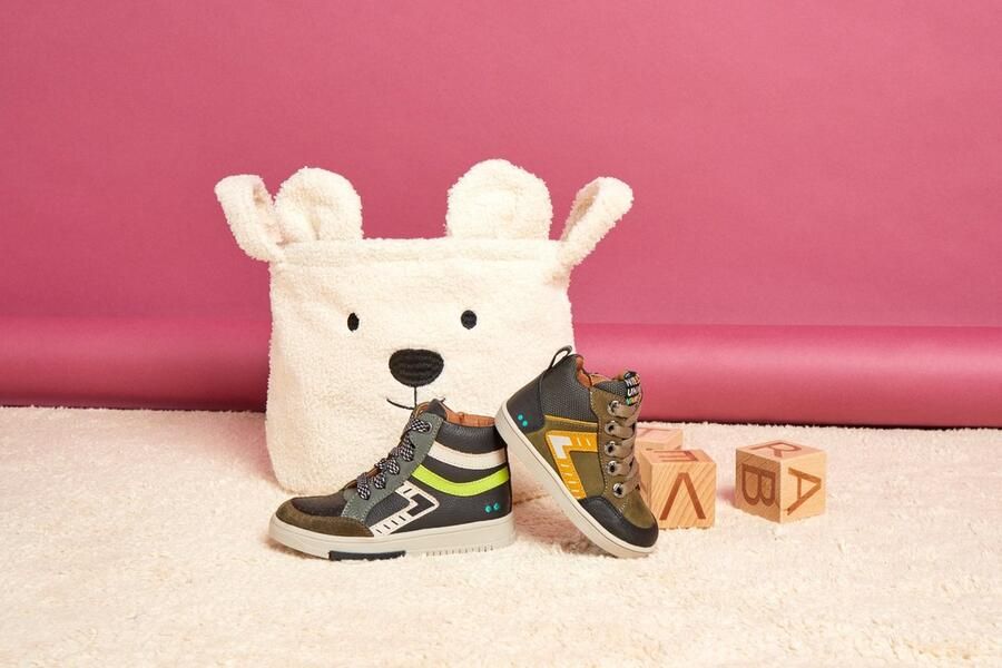 BunniesJR Bunnies JR 222832-589 Jongens Hoge Sneakers Zwart Groen Leer Veters - Foto 4