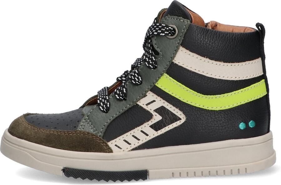 BunniesJR Bunnies JR 222832-589 Jongens Hoge Sneakers Zwart Groen Leer Veters - Foto 5