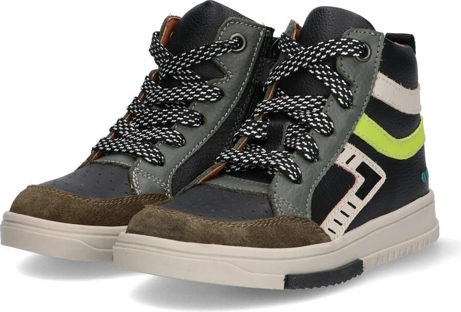 BunniesJR Bunnies JR 222832-589 Jongens Hoge Sneakers Zwart Groen Leer Veters - Foto 3