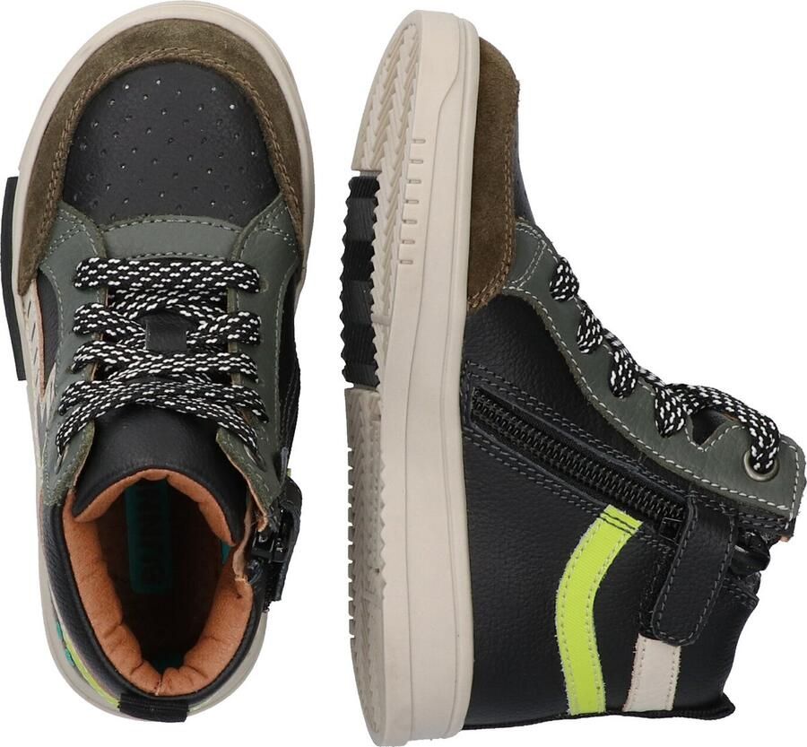BunniesJR Bunnies JR 222832-589 Jongens Hoge Sneakers Zwart Groen Leer Veters - Foto 2