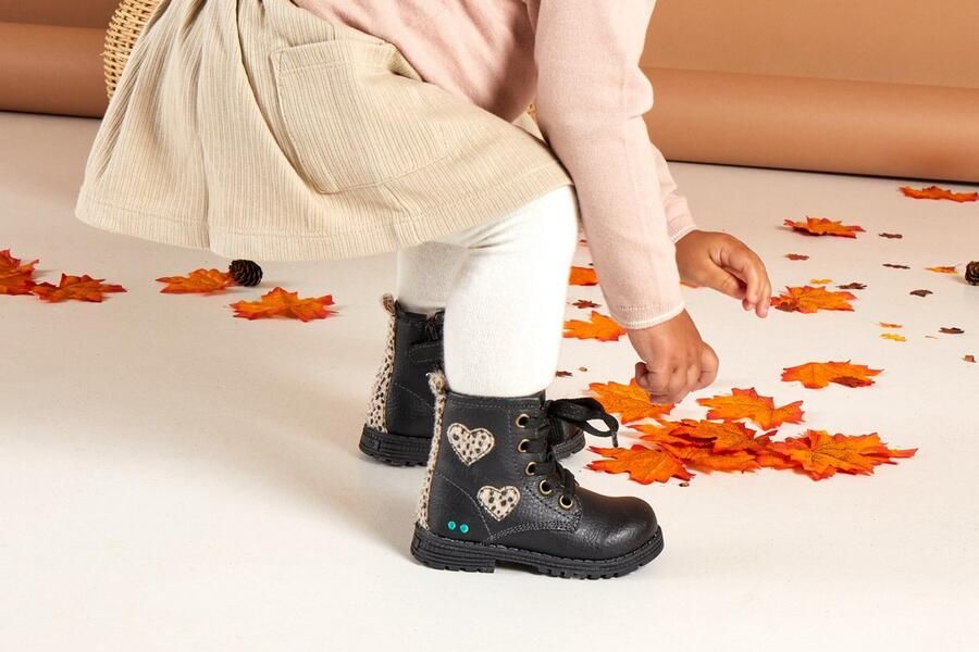 BunniesJR Bunnies JR Thijs Trots Meisjes Biker Boots Zwart Leer Veters - Foto 5