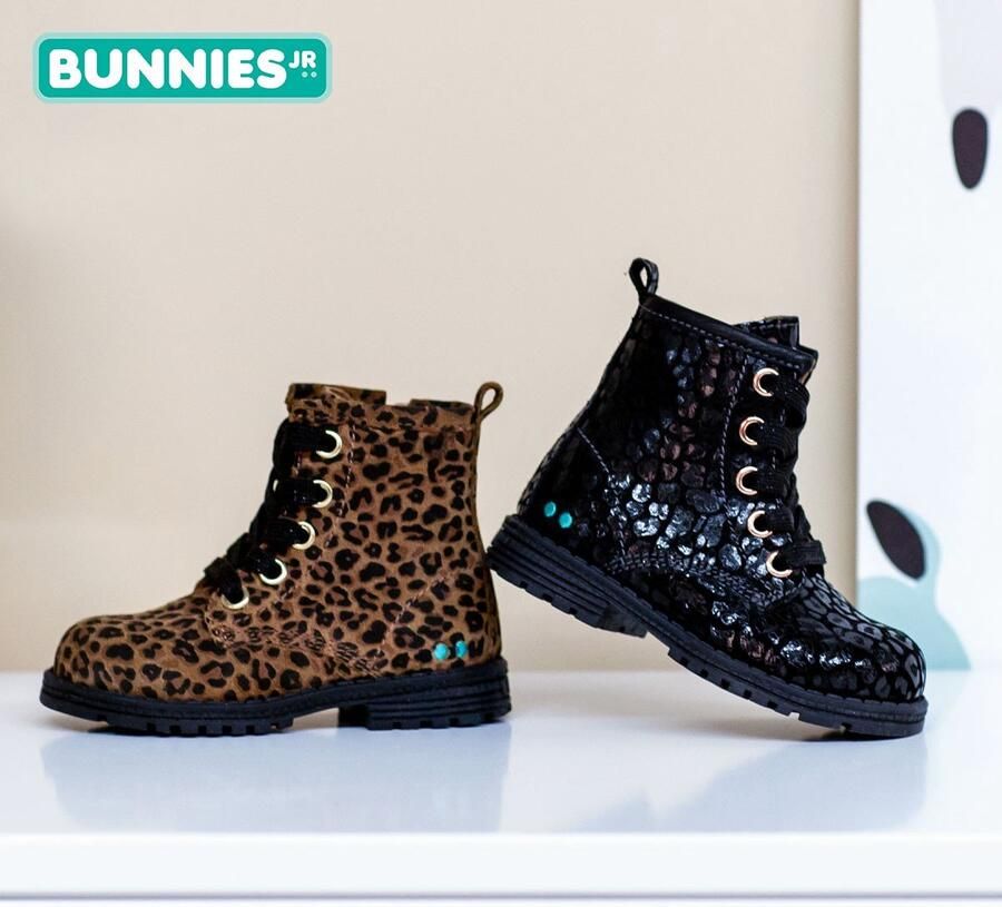 BunniesJR Bunnies JR Thijs Trots Biker Boots Bruin Print Leer Veters - Foto 5