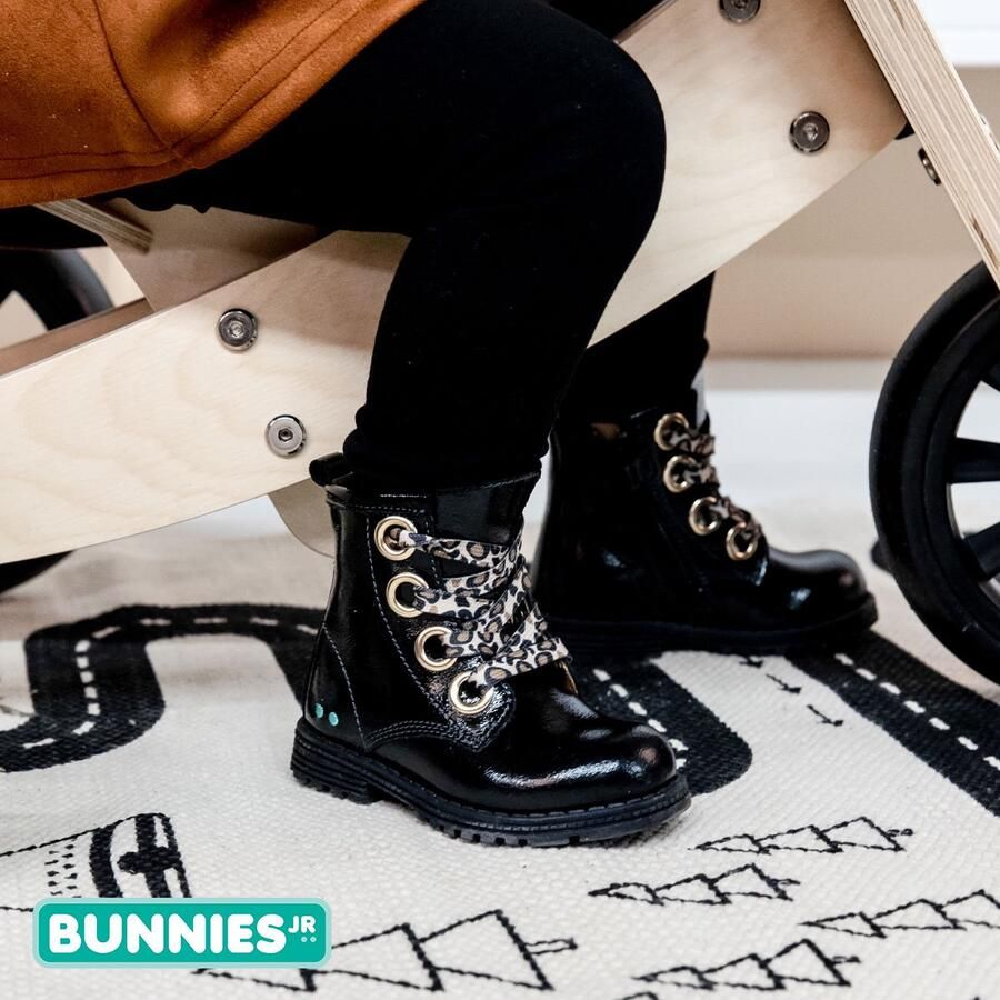 BunniesJR Bunnies JR Tosca Trots Combat Boots Zwart Leer Veters - Foto 2