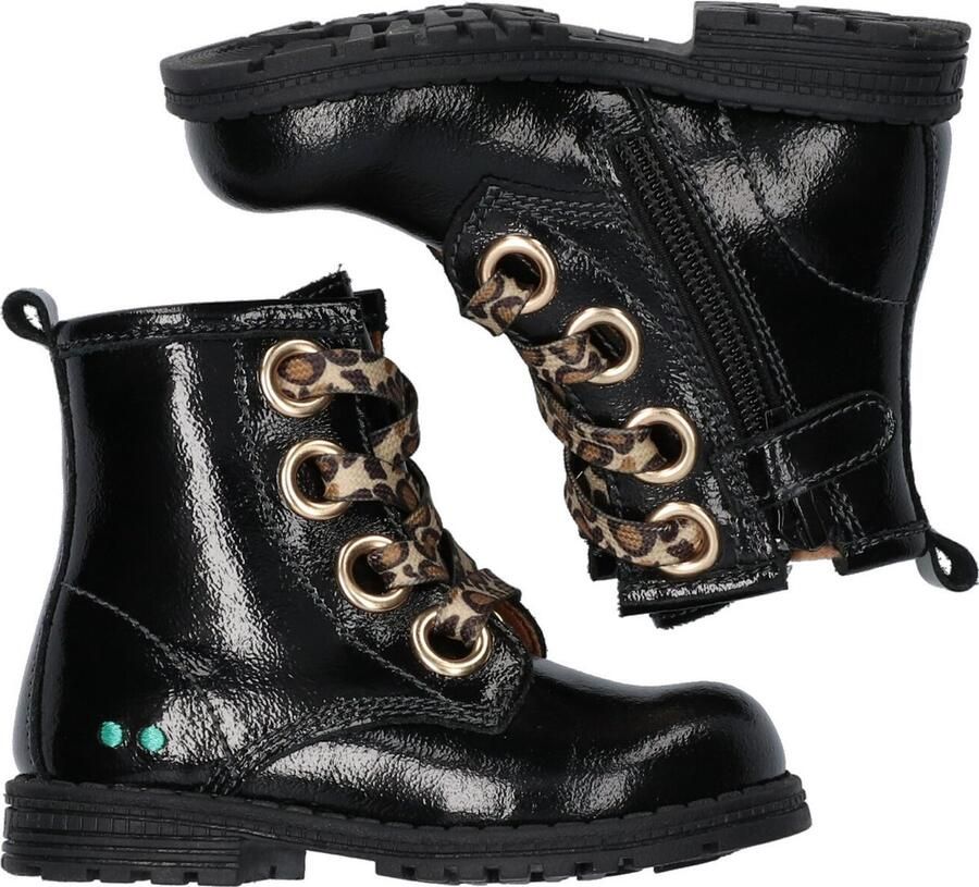 BunniesJR Bunnies JR Tosca Trots Combat Boots Zwart Leer Veters - Foto 5